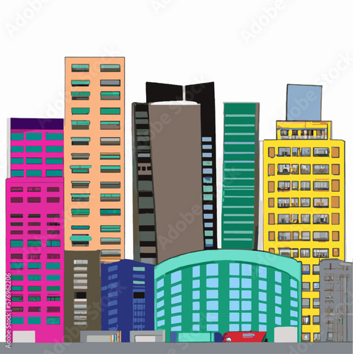street of high multi-storey buildings in a modern city