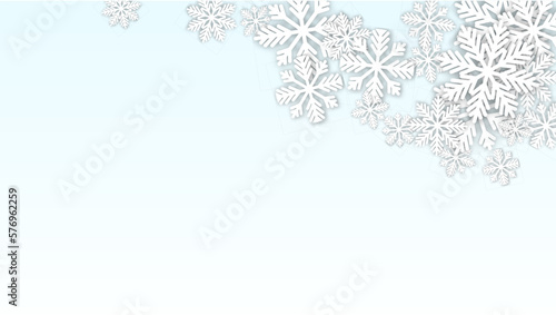 Christmas  Vector Background with Falling Snowflakes. Isolated on Red Background. Realistic Snow Sparkle Pattern. Snowfall Overlay Print. Winter Sky. Papercut Snowflakes.