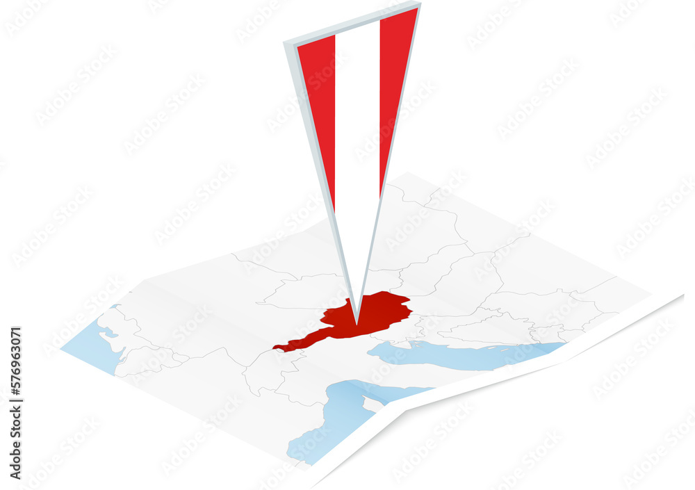 Austria map with triangular flag in Isometric style. - obrazy, fototapety, plakaty 