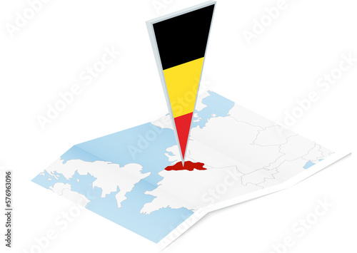 Belgium map with triangular flag in Isometric style. photo