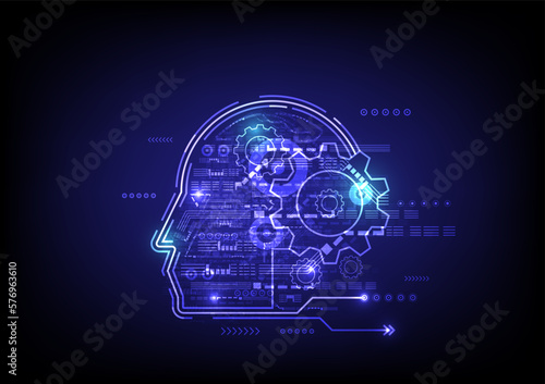 Head with gears and cogs abstract background