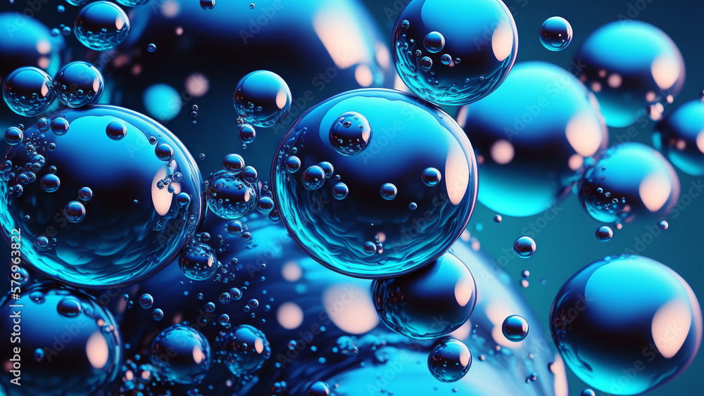 Bubbles blue background. Surreal wallpaper with curvy organics circle shapes. Generative ai