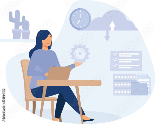 Database security abstract concept, data recovery and synchronization, flat vector modern illustration