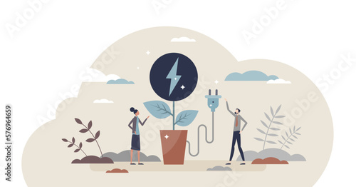 Biomass energy and green electricity power generation tiny person concept, transparent background. Environmental friendly, renewable and fossil free source.