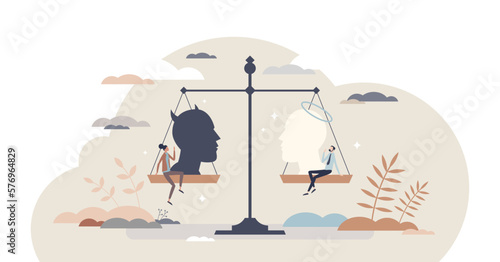 Halo effect as cognitive psychological personality bias tiny person concept, transparent background. Judgment tendency and attitude based on false evaluation illustration. photo