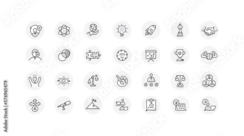 Core values icon set. The modern symbol of company core values, vector line icons with editable stroke.