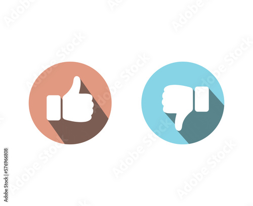 Thumb up and thumb down icons with long shadow 