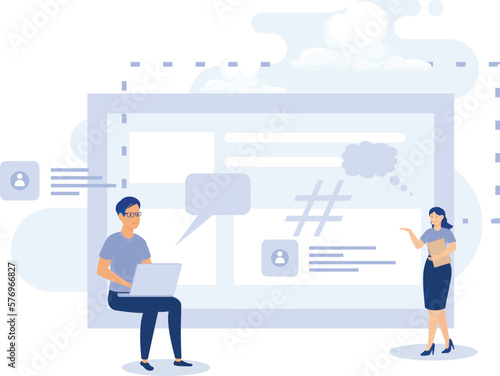 SMM strategy  concept,  Social media management, microblog platform, online content marketing, user engagement and interaction, flat vector modern illustration 
