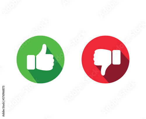 Thumb up and thumb down icons with long shadow 