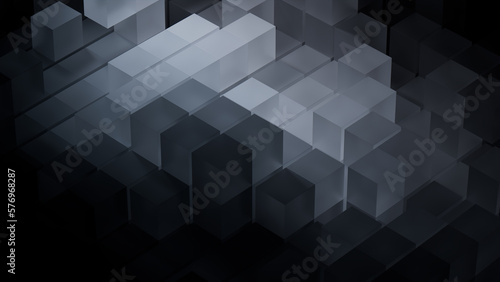 Contemporary Tech Background with Neatly Constructed Translucent Blocks. Grey and Black, 3D Render.