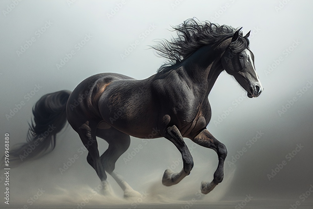 Gorgeous black stallion illustrated portrait, stunning illustration ...