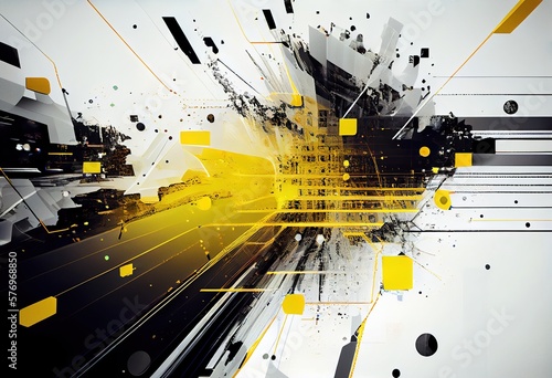 Abstract geometric digital background  black and yellow colors. Generative art