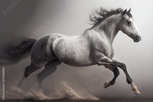 Leinwand Poster Gorgeous horse galloping through the clouds of dust, stunning illustration gener