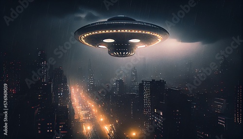 UFO under the city. Creative generative art