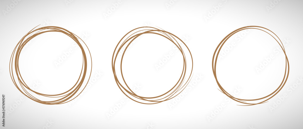 Brown circle line hand drawn set. Highlight hand drawing circle isolated on background. Round handwritten circle. For marking text, note, mark icon, number, marker pen, pencil and text check, vector Brown circle line hand drawn set. Highlight hand drawing circle isolated on background. Round handwritten circle. For marking text, note, mark icon, number, marker pen, pencil and text check, vector