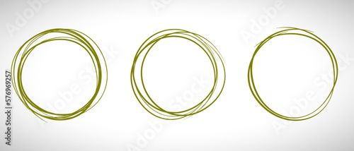 Green circle line hand drawn set. Highlight hand drawing circle isolated on background. Round handwritten circle. For marking text, note, mark icon, number, marker pen, pencil and text check, vector