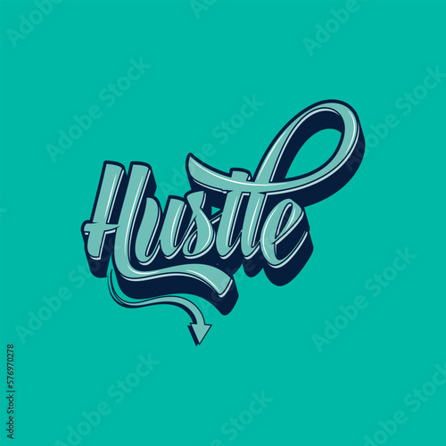Vector poster with hand drawn unique lettering design element for wall art, decoration, t-shirt prints. Hustle writing Illustration design work. Gym motivational and inspirational quote.