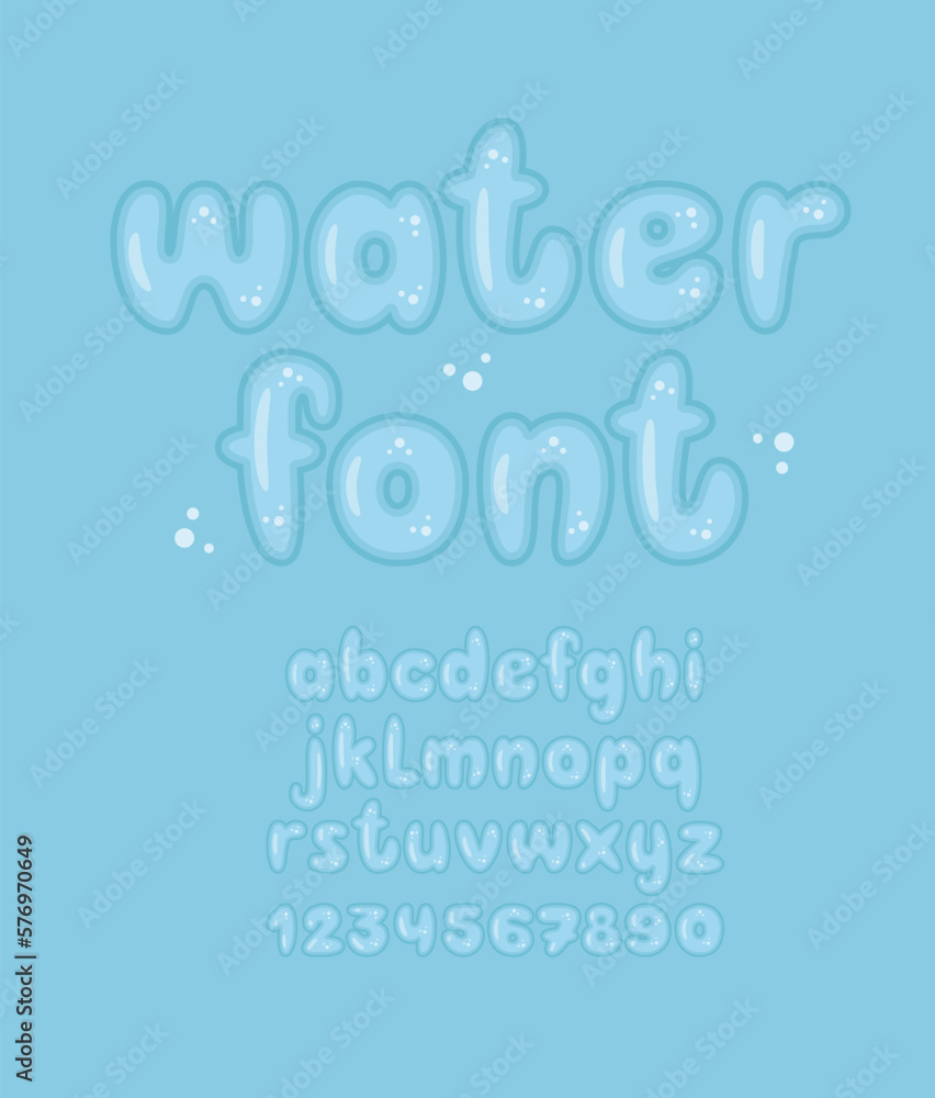 Water Alphabet. Liquid Drops Font. Water Blob Letters and Numbers.