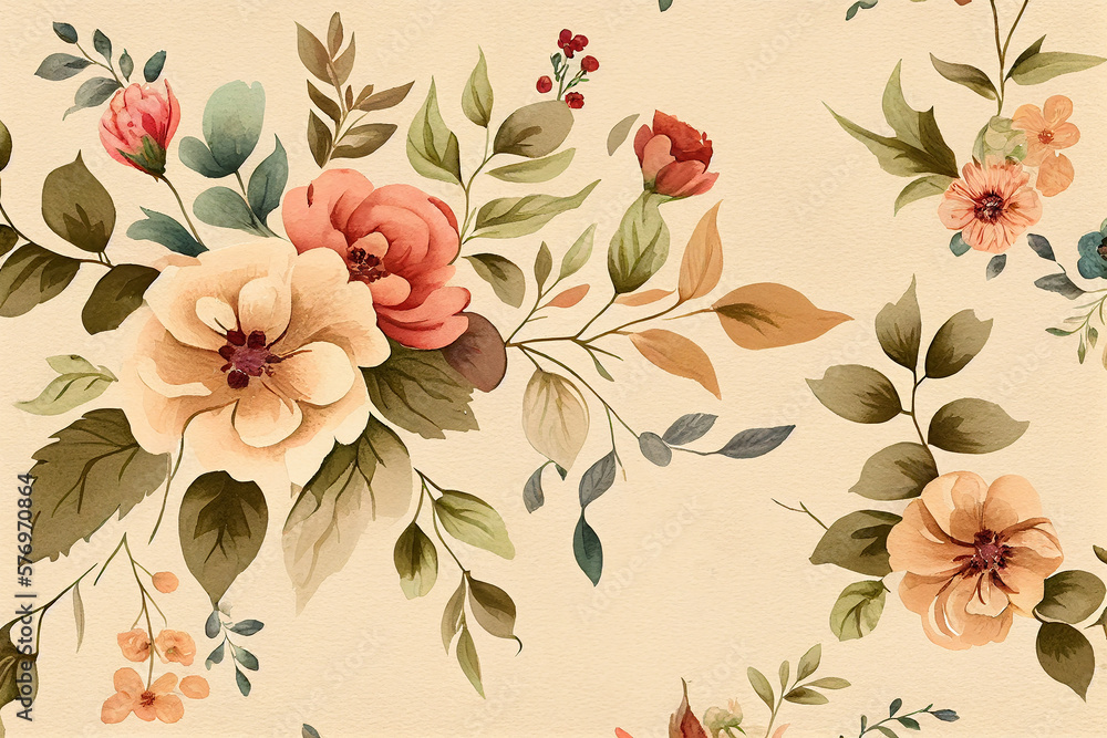 Watercolor Flower Painting, Wallpaper design with flower paint brush line art. Earth tone blue, pink, ivory, beige watercolor Illustration for prints, wall art, cover and invitation, generated AI art Watercolor Flower Painting, Wallpaper design with flower paint brush line art. Earth tone blue, pink, ivory, beige watercolor Illustration for prints, wall art, cover and invitation, generated AI art
