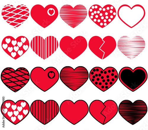 Red hearts collection illustration isolated