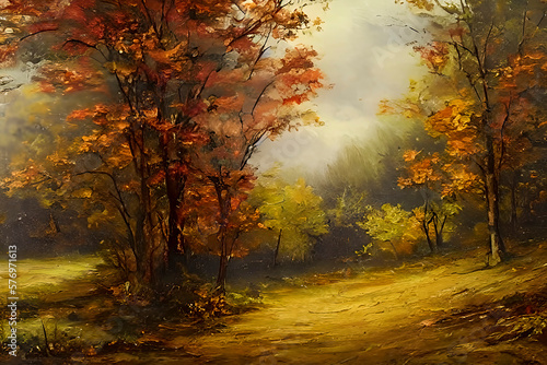 Fall Foliage in Oils  Vintage Painting of an Autumnal Forest