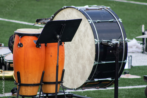 High school band drums on the football field . High quality photo