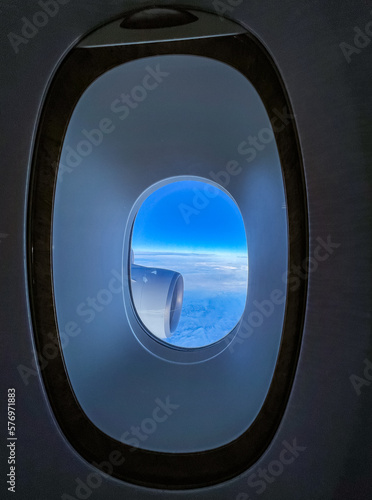 airplane window on sky