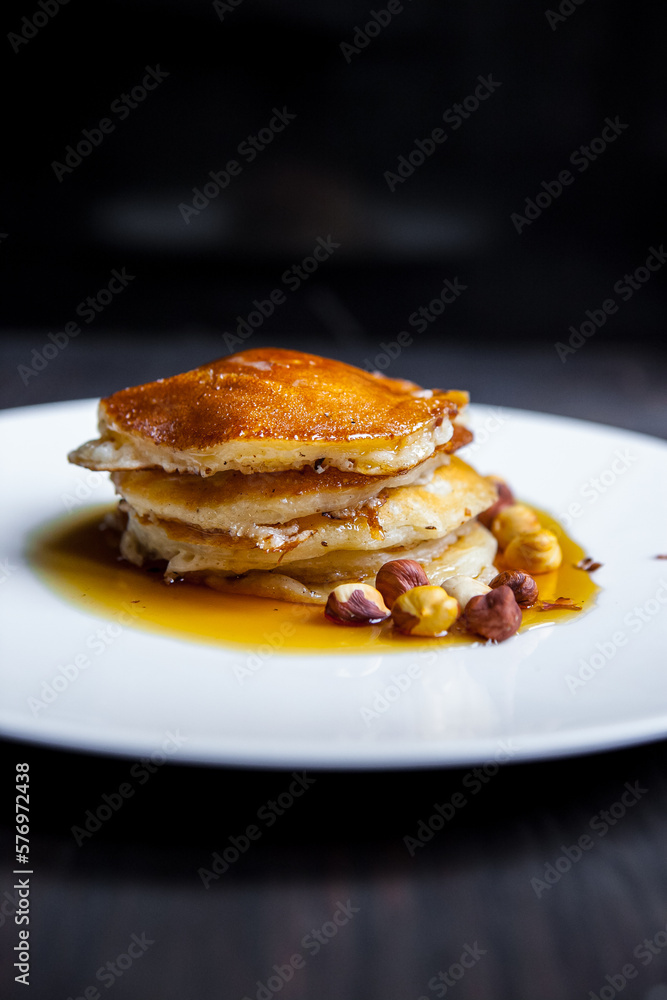pancake with nuts and honey pancake with nuts and honey