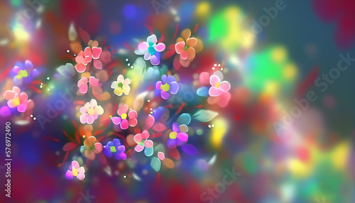 Abstract Floral Fantasy  A Colorful Painting with Small Flowers and a Luminous Effect. Generative Ai