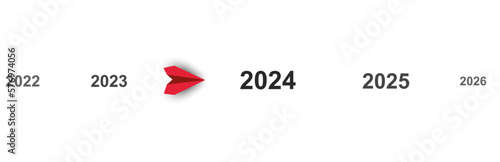 red plane is heading to its 2024 target. business creativity new idea discovery innovation technology. new year idea concept.	