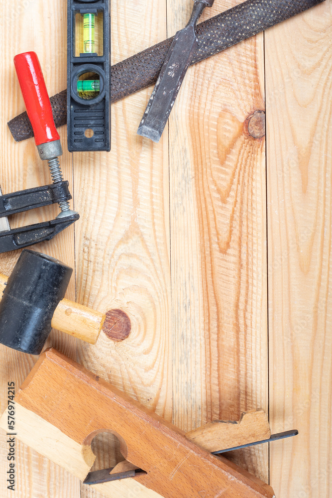 Repair tools on wooden floor
