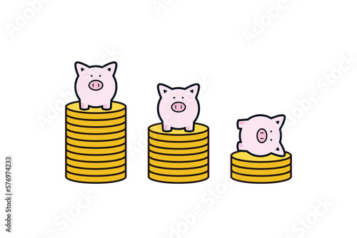 減っていくお金とブタの貯金箱