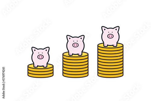 増えていくお金とブタの貯金箱