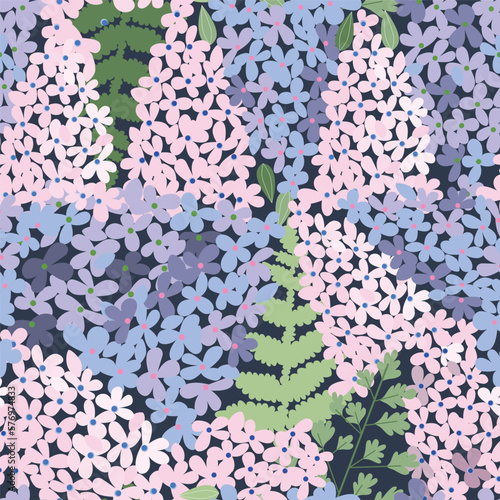 Seamless pattern with lilac and leafs fern. Floral pattern