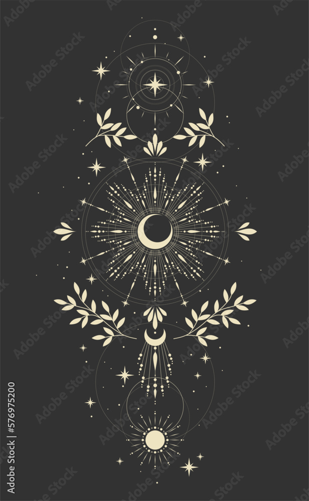 Mystical drawing of the sun , tarot cards, boho illustration, magic card. Vector hand drawing Mystical drawing of the sun , tarot cards, boho illustration, magic card. Vector hand drawing