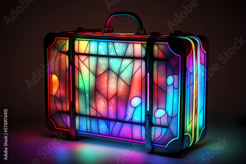 Abstract vintage leather stained suitcase. Fantasy concept. Generative AI photo