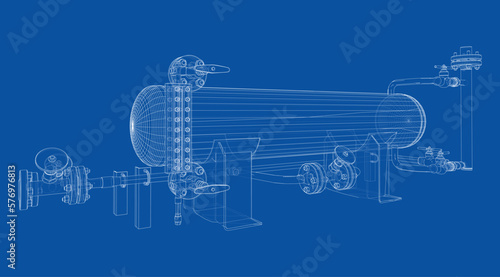 Industrial tank with valves. Vector