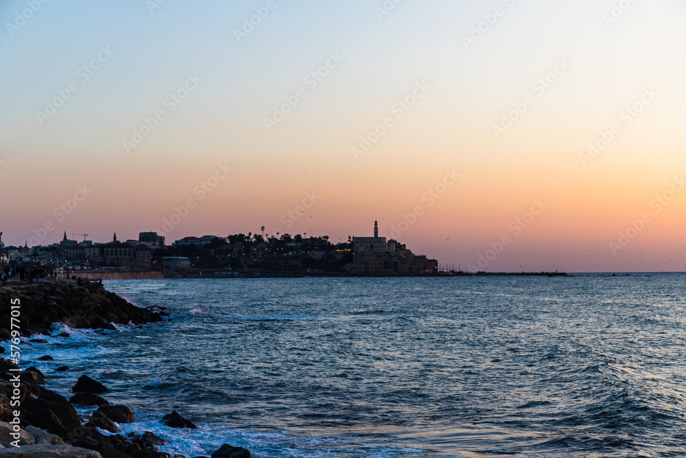 sunset overlooking the sea and old jaffa in jerusalem sunset overlooking the sea and old jaffa in jerusalem