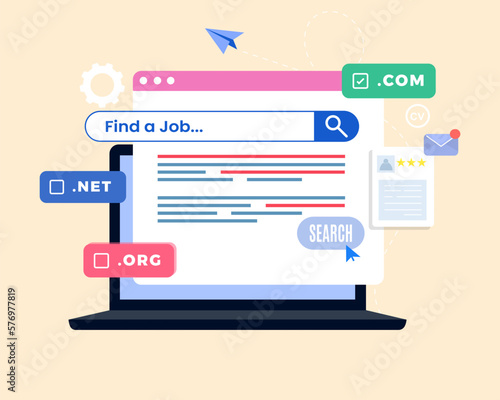 Find a job online and recruitment platform on laptop, Apply jobs online Find a job concept.