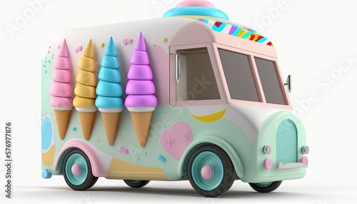 Colourful 3D Ice-cream Truck Shop, Generative  AI. photo