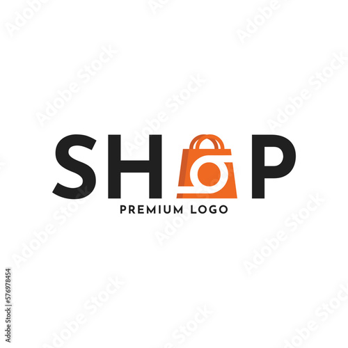 illustration vector graphic Shop logo design for combination typography with letter O as a bag shopping