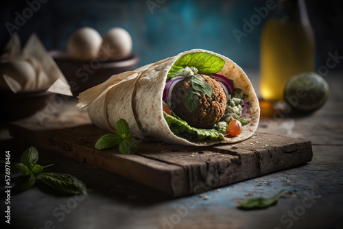 Falafel, israeli food. Professional food. Generative AI illustration.