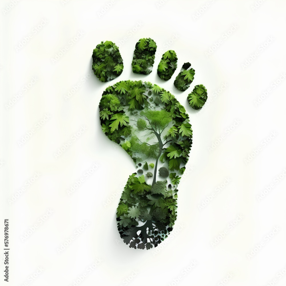 Carbon footprint concept with stylized feet. Air pollution, water conservation efforts and the need for sustainable power sources. Generative AI Carbon footprint concept with stylized feet. Air pollution, water conservation efforts and the need for sustainable power sources. Generative AI
