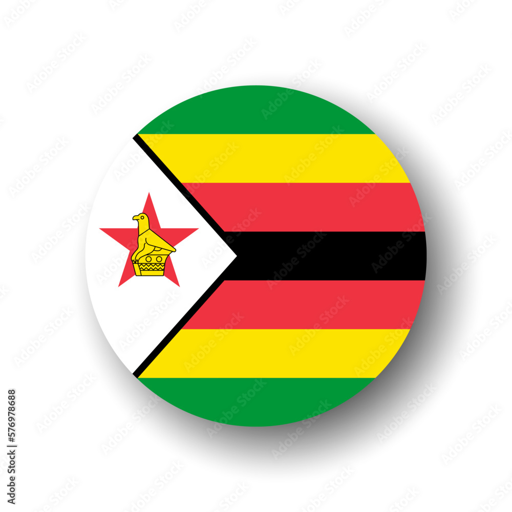 Zimbabwe flag - flat vector circle icon or badge with dropped shadow. Zimbabwe flag - flat vector circle icon or badge with dropped shadow.