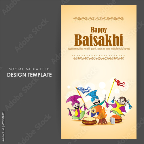 Vector illustration of Happy Baisakhi social media story feed mockup template
