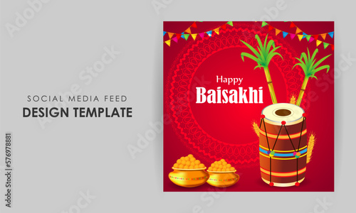 Vector illustration of Happy Baisakhi social media story feed mockup template