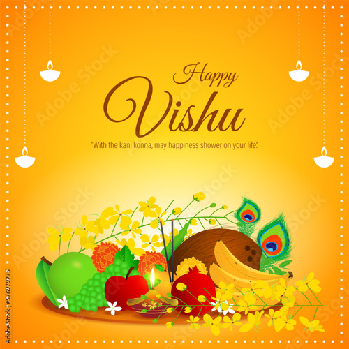 Vector illustration of Happy Vishu wishes greeting banner photo