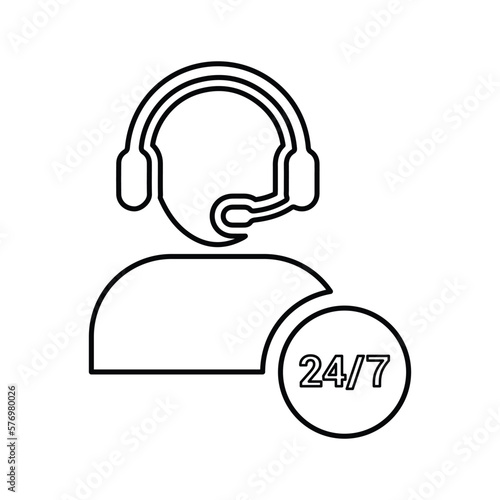 Customer support, 24 7  icon. Line, outline design.