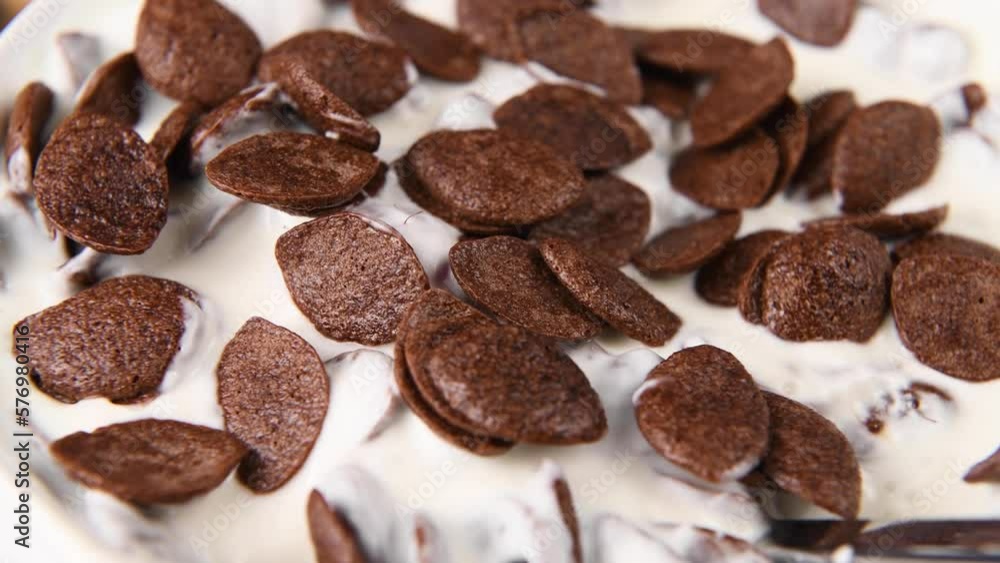 Detail shot of chocolate cereal breakfast with yogurt. Detail shot of chocolate cereal breakfast with yogurt.