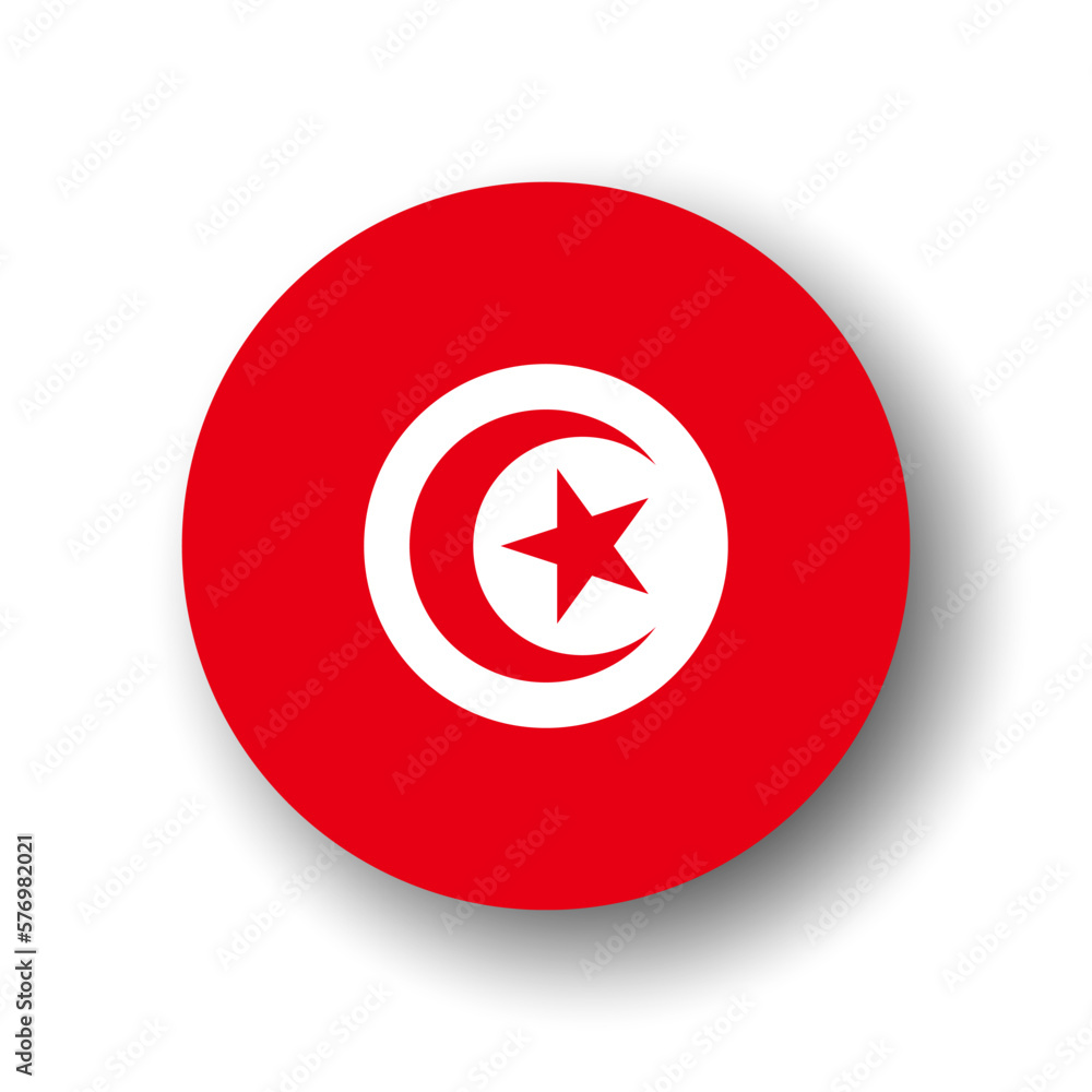 Tunisia flag - flat vector circle icon or badge with dropped shadow. Tunisia flag - flat vector circle icon or badge with dropped shadow.